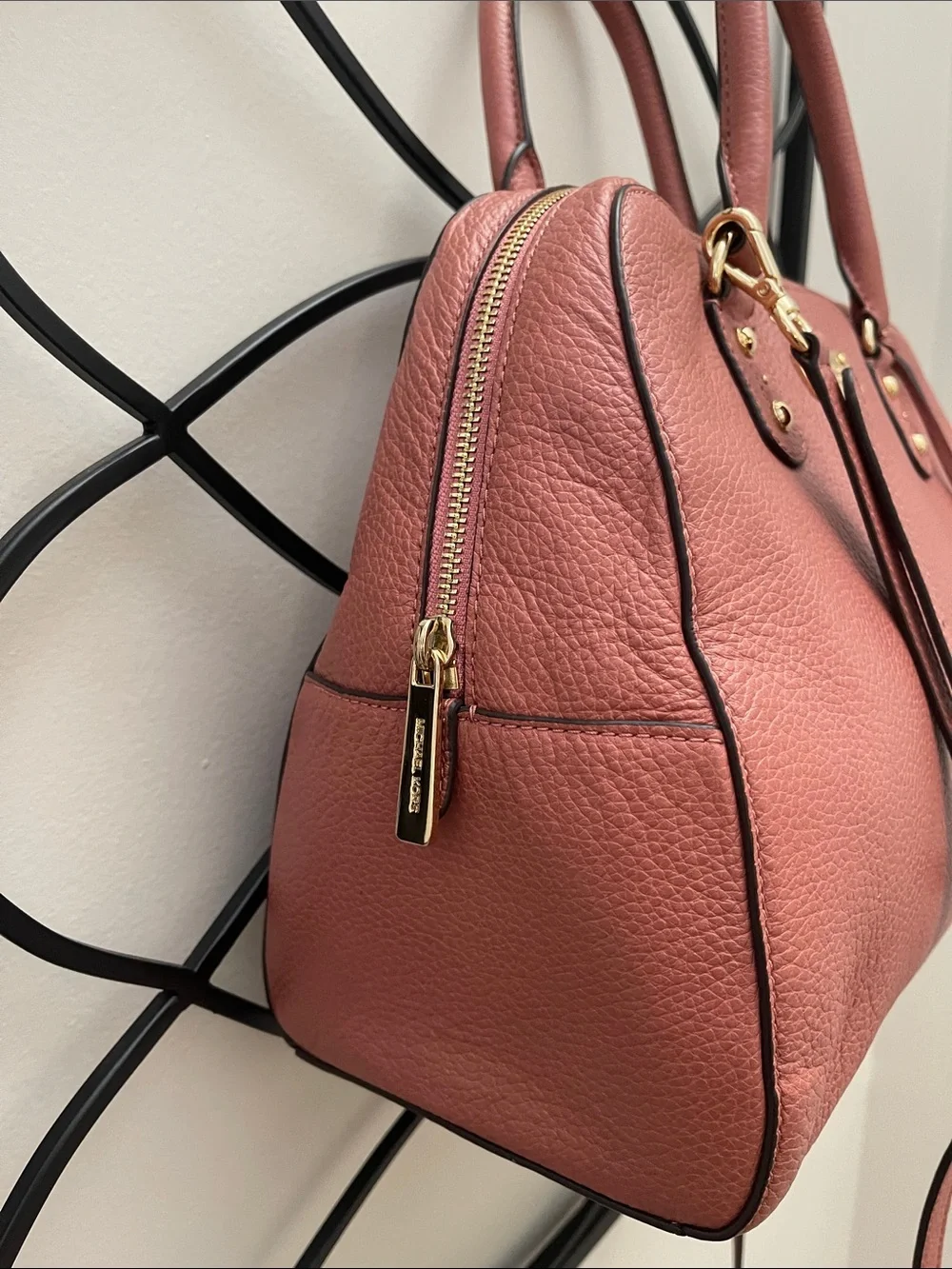 Michael Kors Dusty Rose Pebbled Leather Satchel with Gold MK Charm
